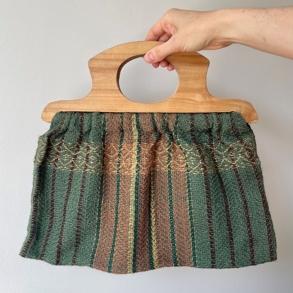 70’s vintage wooden handle handbag / crafting bag